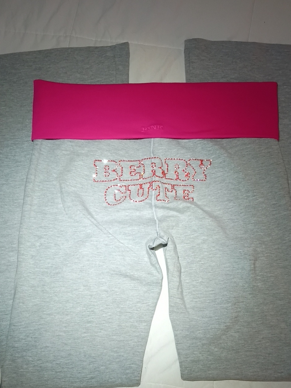 PINK Victoria's Secret Light Gray Leggings with Hot Pink Fold-Over Waistband
